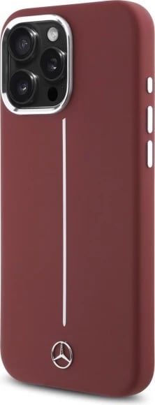 Mbështjellës Mercedes Silicone me vijë të bardhë MagSafe për iPhone 16 Pro Max, Kuq