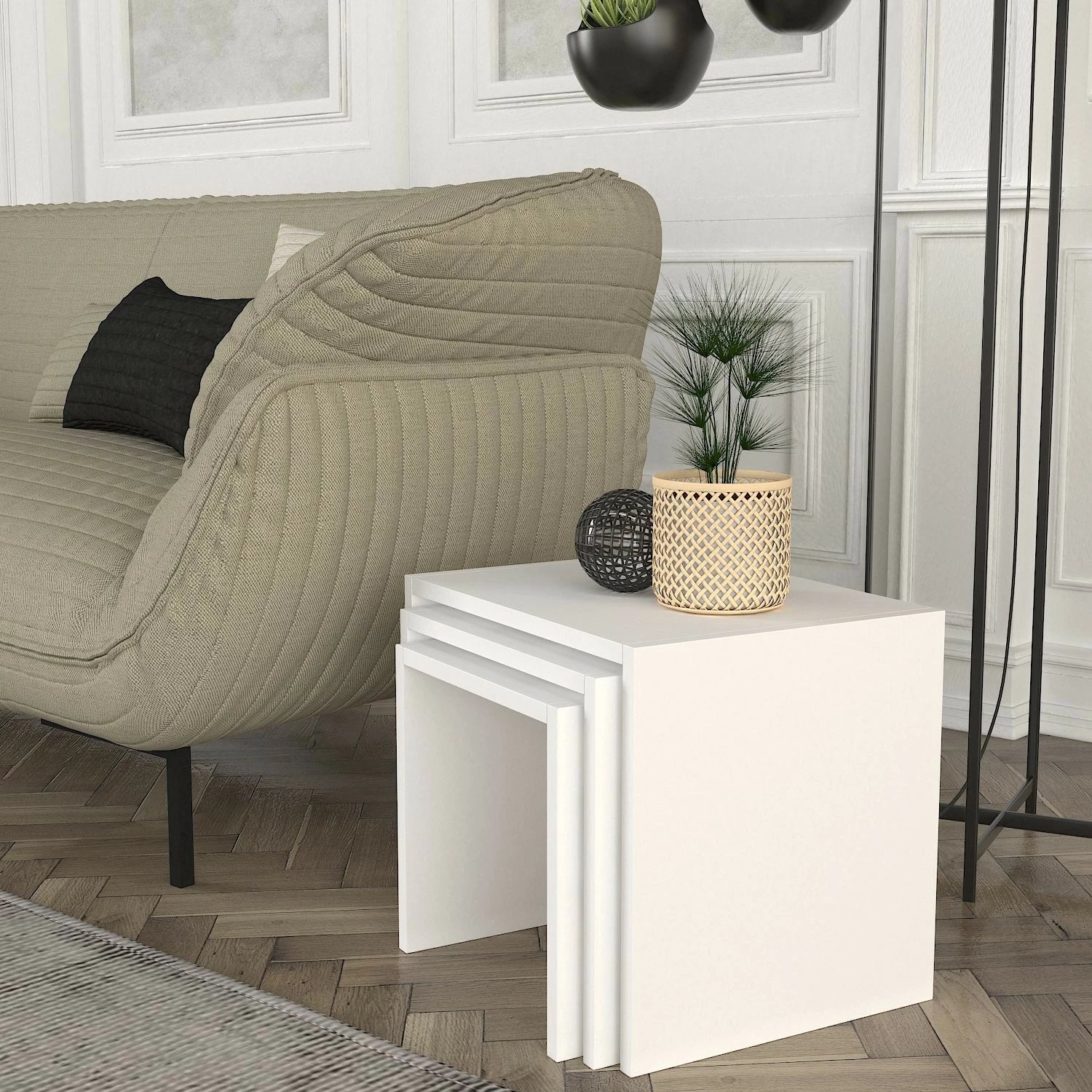 Set tavolinash të mbivendosura (3 copë), Skye Decor, Zariel, e bardhë