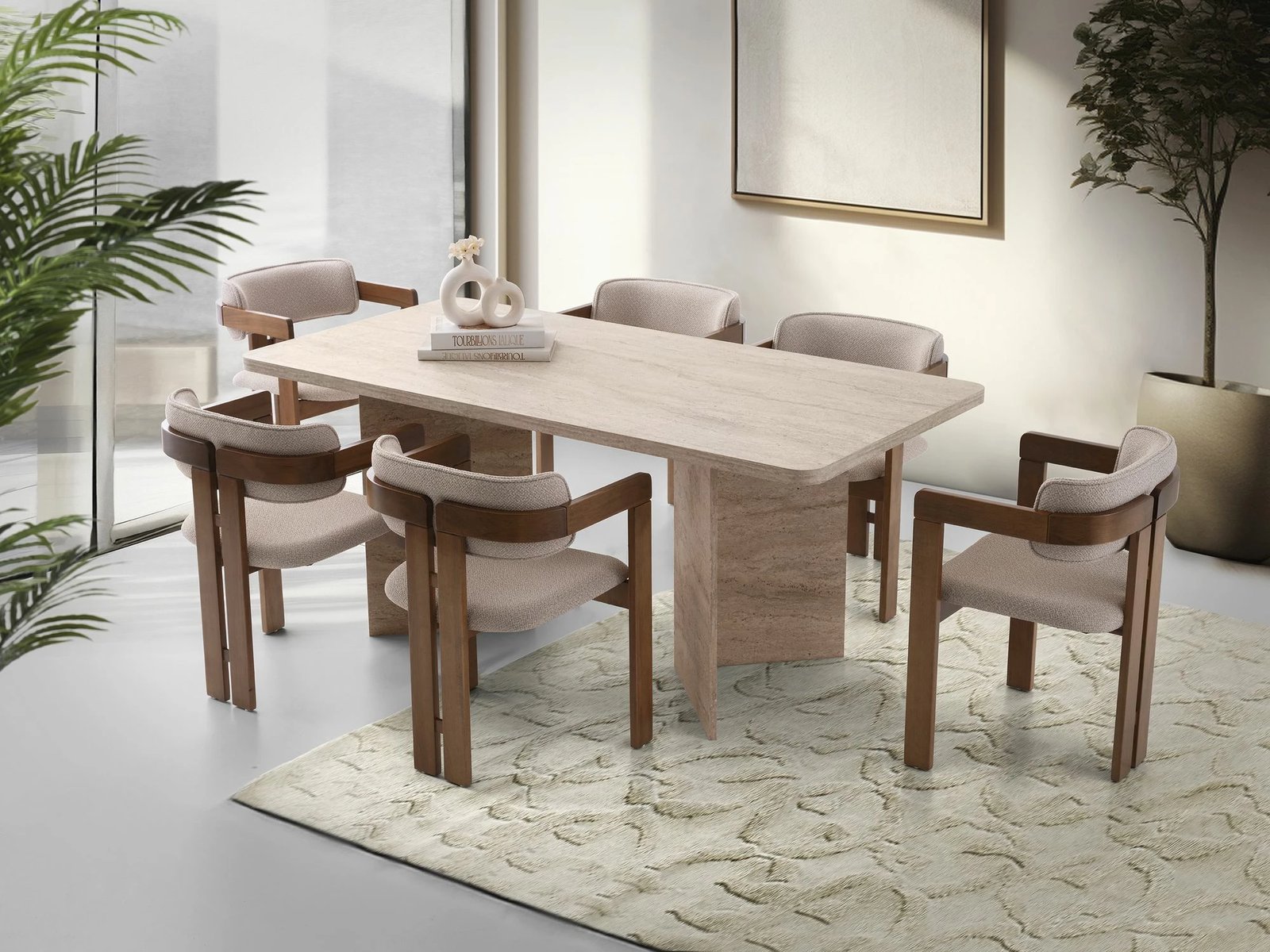 Tavolinë ngrënieje Skye Decor, ngjyrë travertin, Loft - 2931