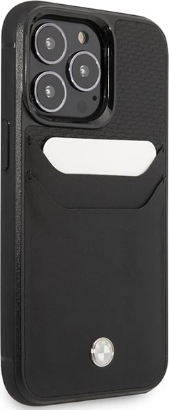 Mbështjellës BMW BMHCP14X22RSEPK për iPhone 14 Pro Max 6.7", lëkurë, xhep kartelash, i zi