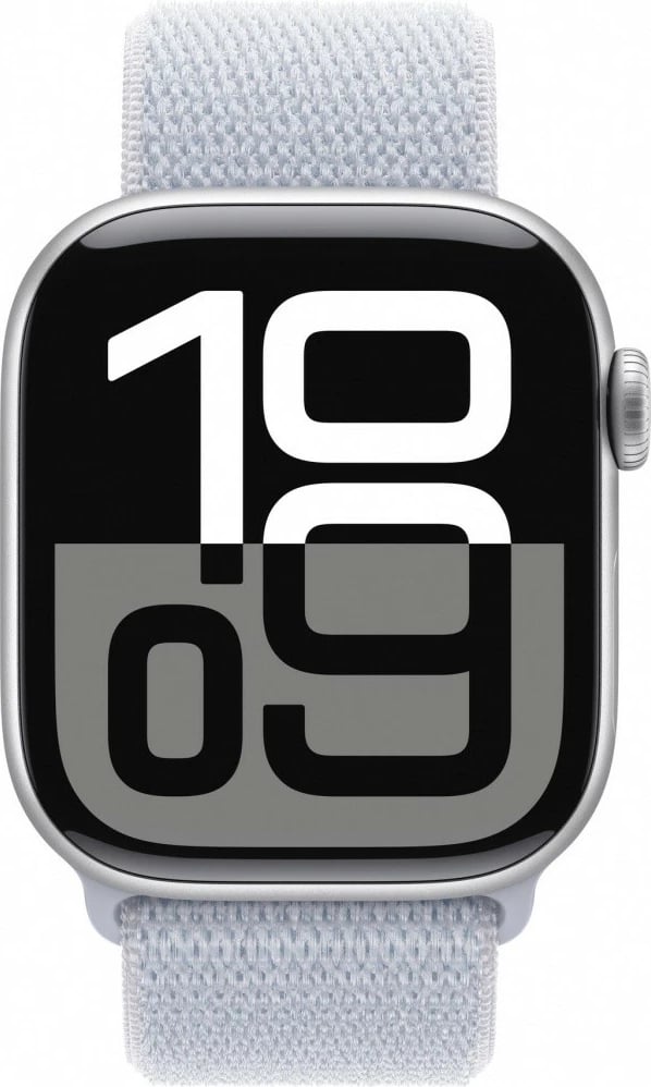 Smartwatch Apple Watch Series 10, 42mm, alumini argjendtë, rrip sportiv kaltër e hapur (azure)