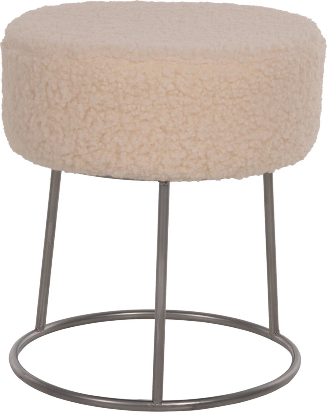 Karrige për bar KARLO FH8411.23, pëlhurë boucle e bardhë, bazë argjendi, Φ35x41H cm