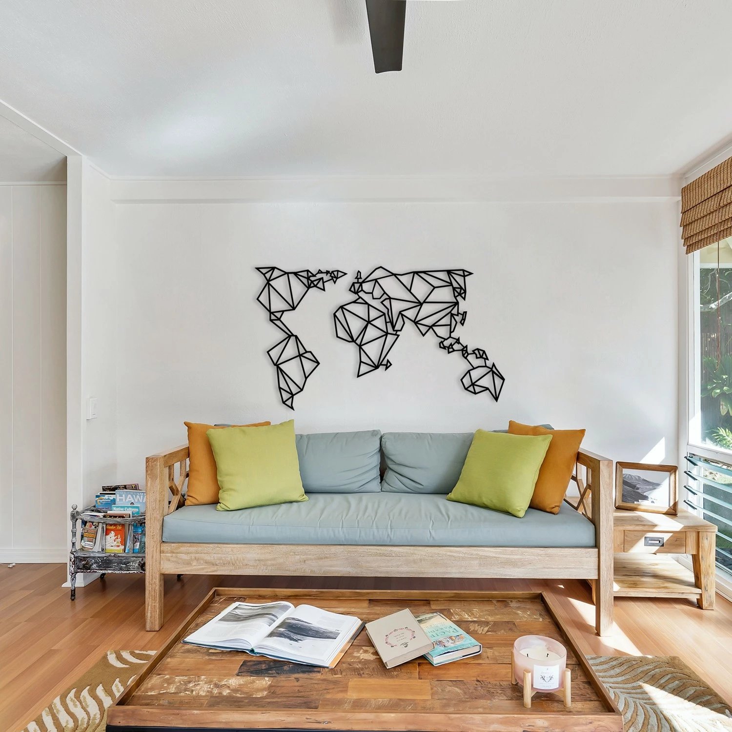 Aksesor dekorativ metalik për mur, hartë bote, Wallity, 140x80cm