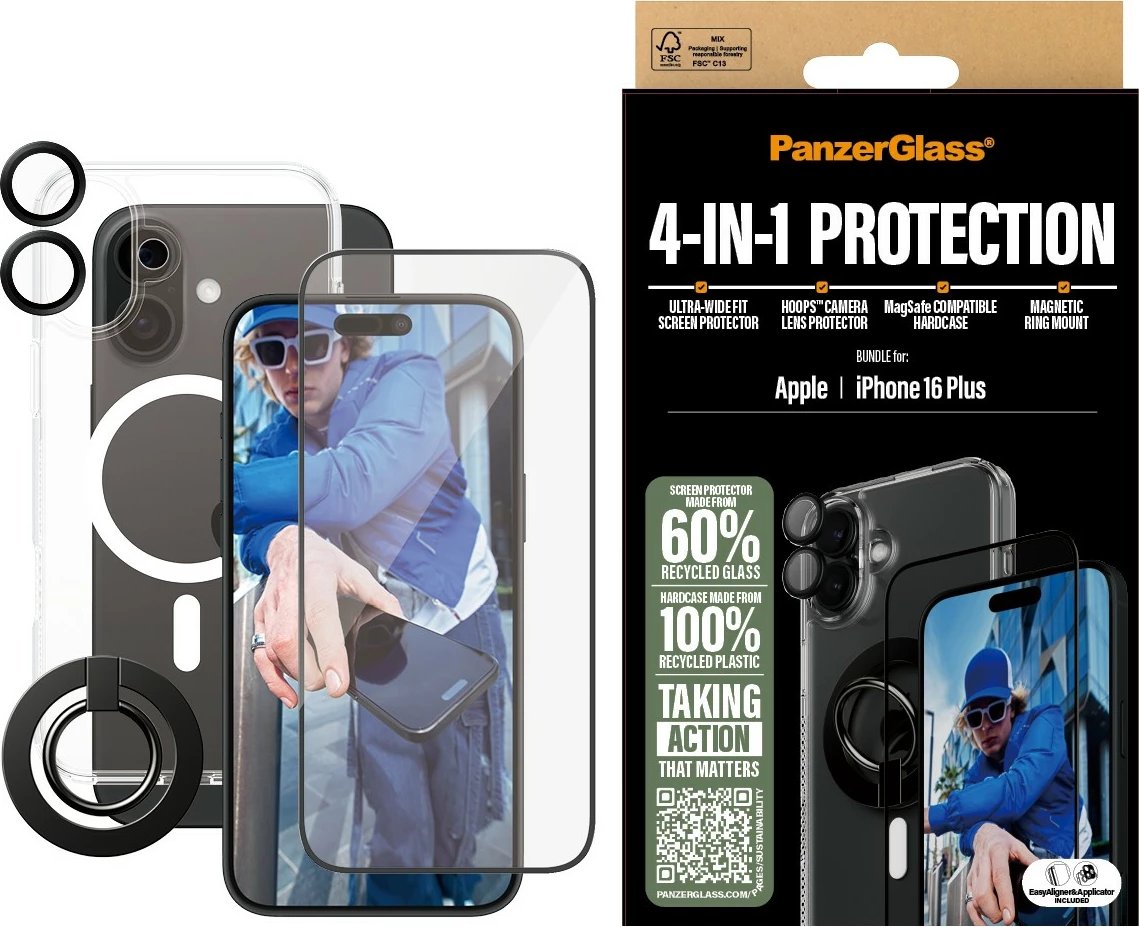 Set mbrojtës PanzerGlass për iPhone 16 Plus, 4-në-1, transparent