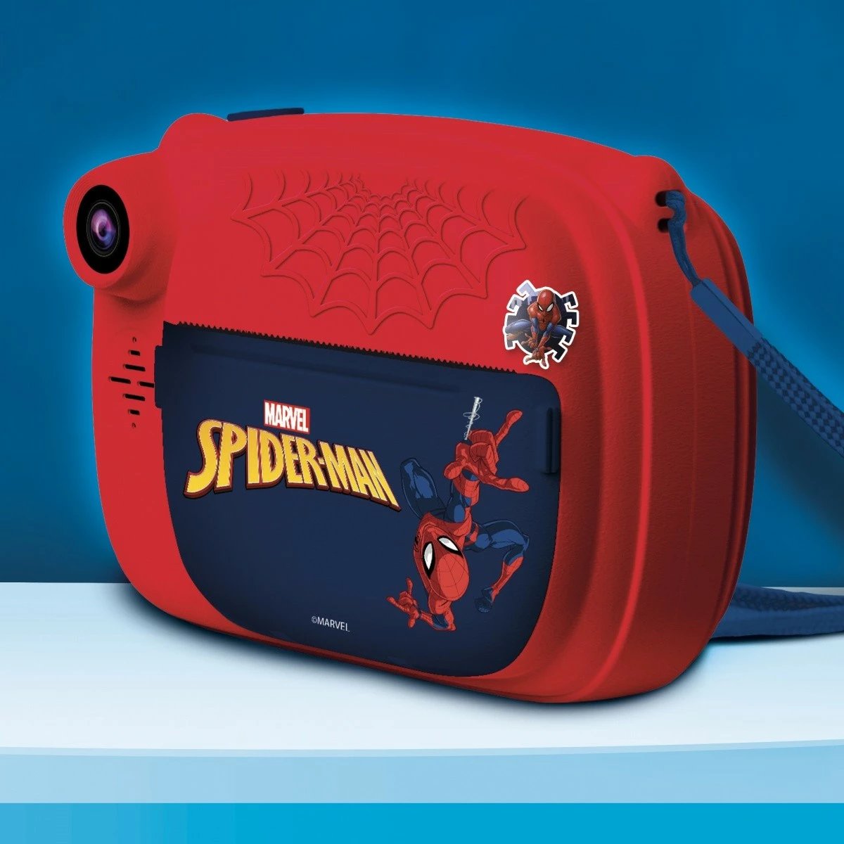 Aparat fotografik për fëmijë Lisciani Spiderman Print Cam, me ekran LCD, dy kamera, Blu/Kuqe