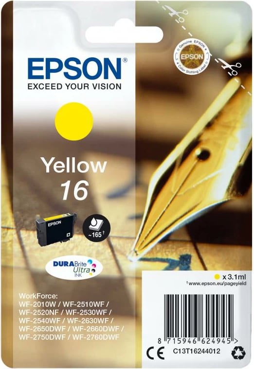 Kartrixh bojë, Epson, 16 (C13T16244012) DURABrite Ultra 3.1 ml, e verdhë