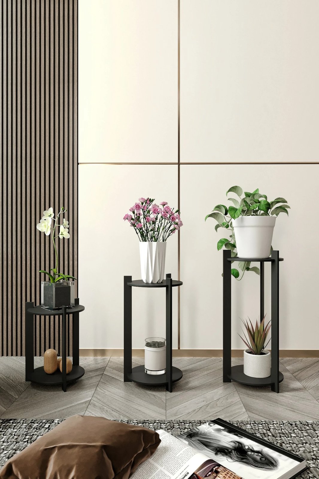Stenda druri për lule, e zezë, Skye Decor, set prej 3 copash