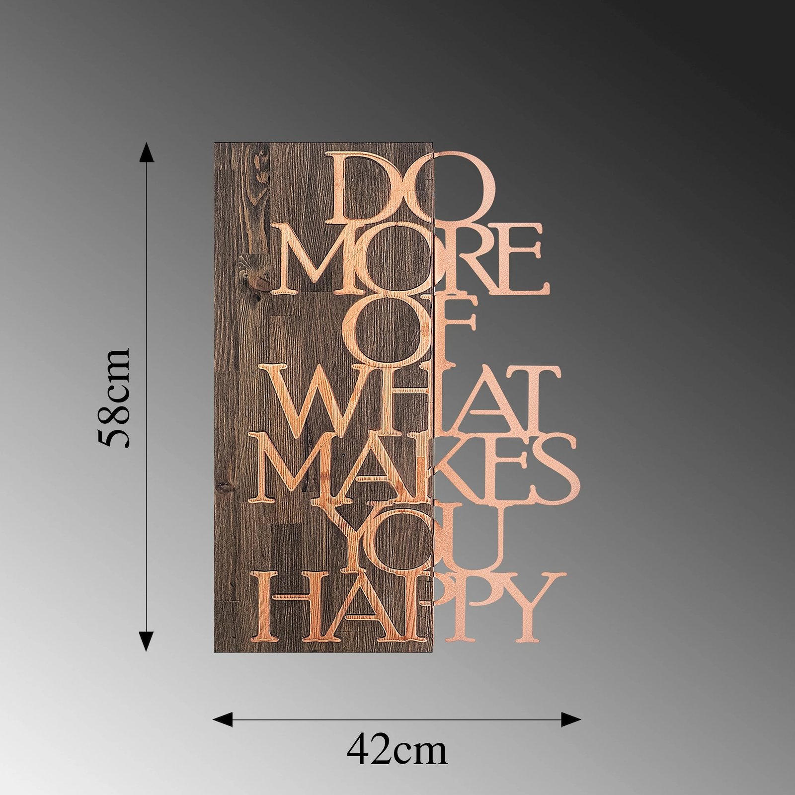 Aksesor dekorativ prej druri për mur, Wallity, Do More Of What Makes You Happy, ngjyrë bakri