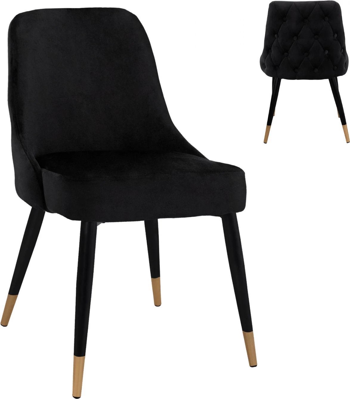 Karrige ngrënieje Serenity FH8527.04 kadife e zezë me kornizë metalike 52x61x83cm, set prej 2 copë