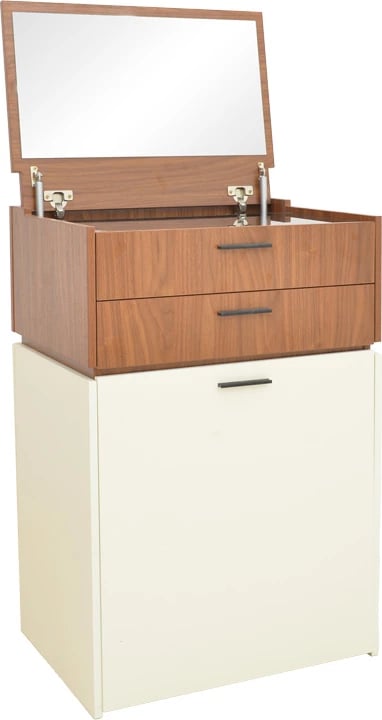 Tavolinë grimi Sonlen, ngjyrë arre-krem, 60x45x130cm, me pasqyrë dhe stol