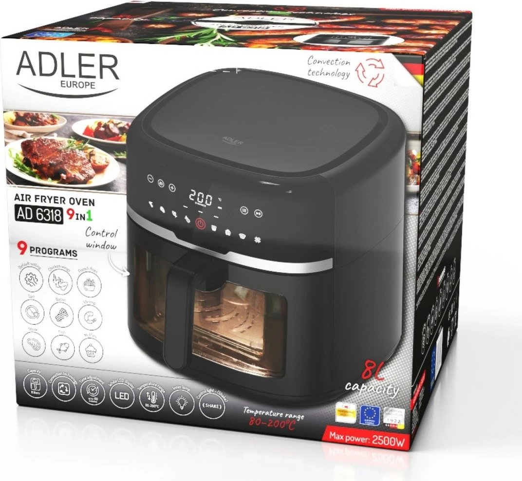 Fritëz ajri Adler AD 6318, 8L, i zi