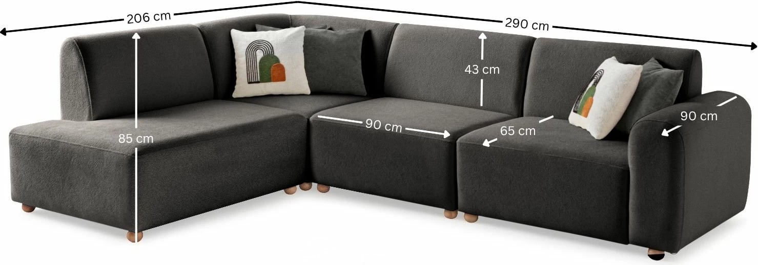 Këndare S-Loft majtas, ngjyrë antracit, Atelier del Sofa