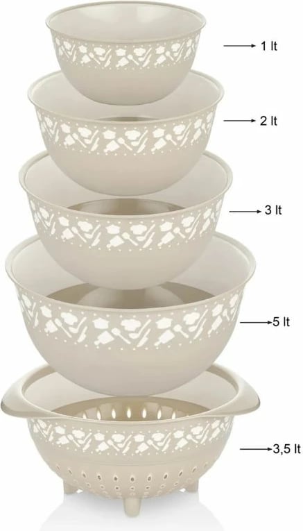 Set enësh përziers dhe kullues Hermia, PZR-021, krem, 5 copë