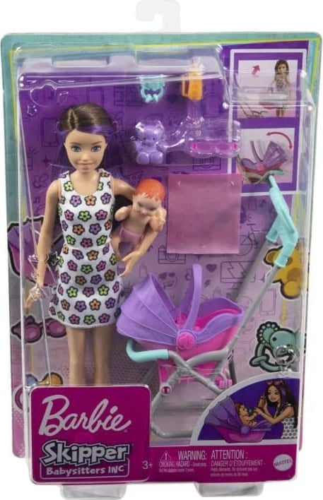 Set lodrash Barbie Skipper Babysitter me karrocë dhe bebe, Mattel GXT34