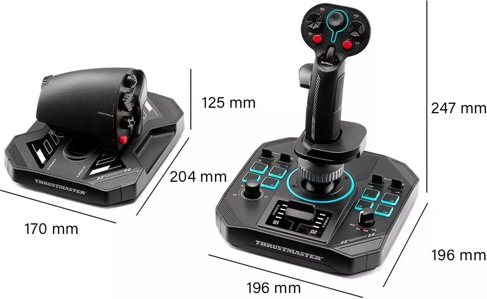 Joystick dhe throttle HOTAS Thrustmaster Sol-R 4 2960945, 21 butona, USB-C me kabllo, për PC, e zezë, set