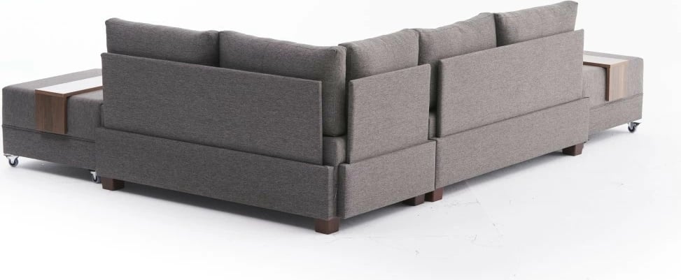 Kënd divan-krevat Fly, ngjyrë kafe, me tavolinë krahu, kënd i djathtë