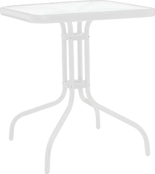 Tavolinë metalike e bardhë me sipërfaqe qelqi, 70x70x70 cm