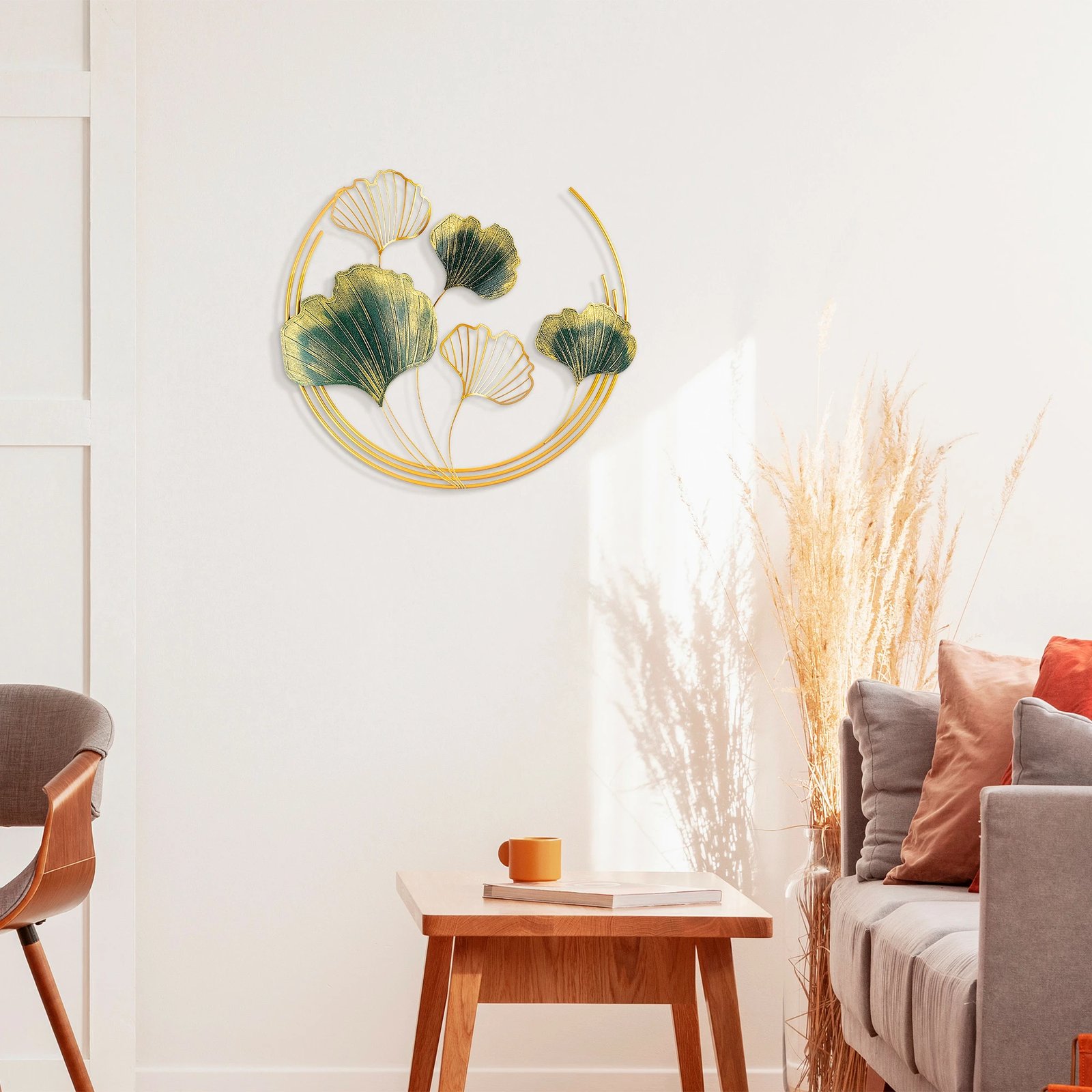 Aksesor dekorativ metalik për mur Wallity, Weifang, ngjyrë e gjelbër dhe ari, 70x70x7cm