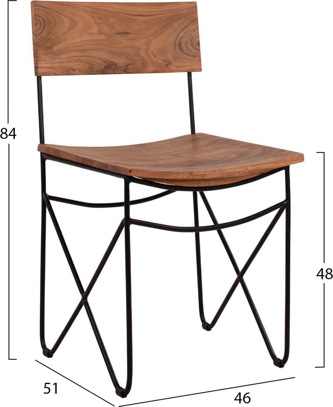 Karrige prej druri të ngurtë akacie dhe metali, ngjyrë natyrale, 46x51x84 cm, FH8180.11