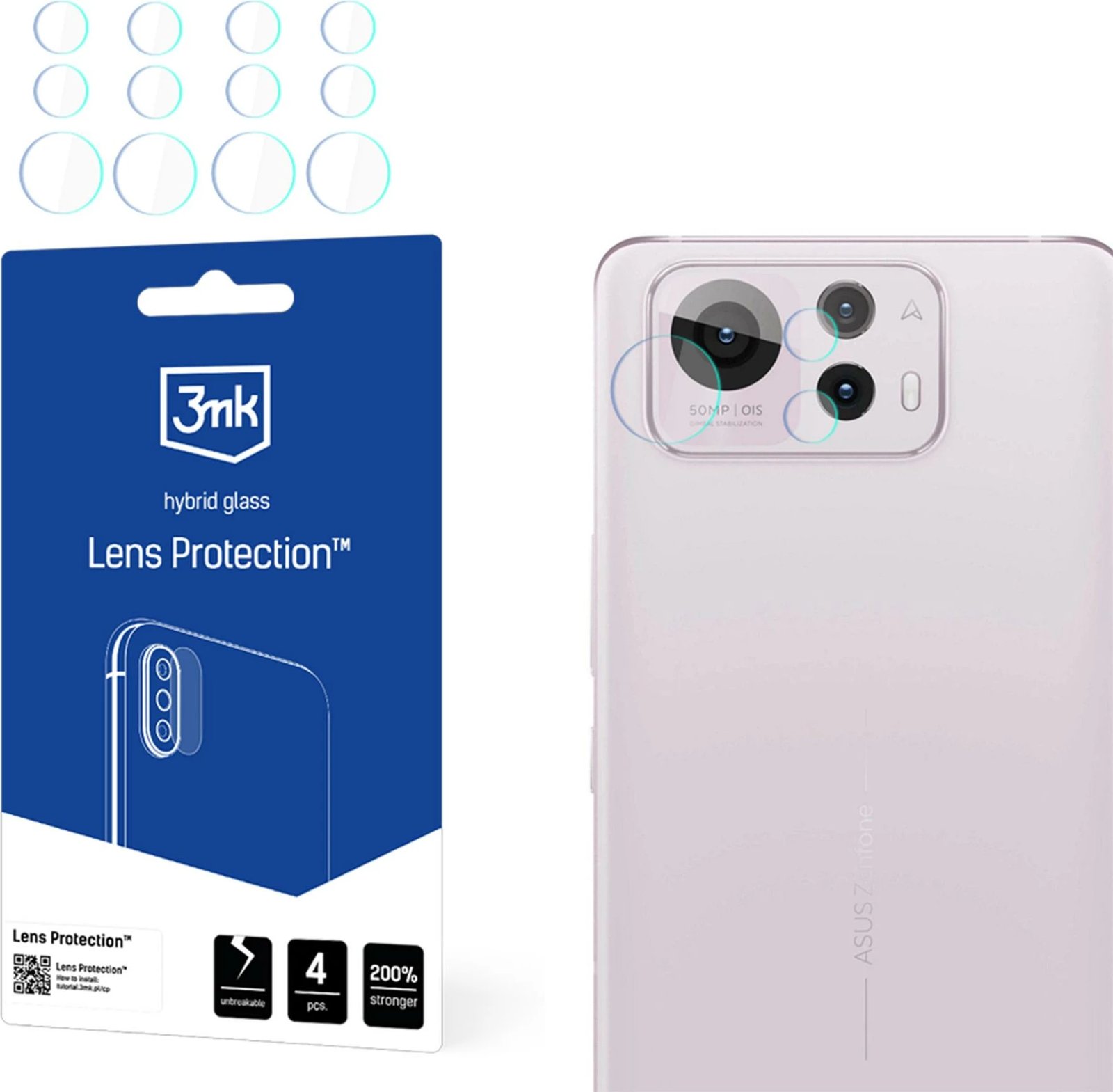 Xham mbrojtës hibrid për kamera 3mk Protection për Asus Zenfone 12 Ultra, 4 copë