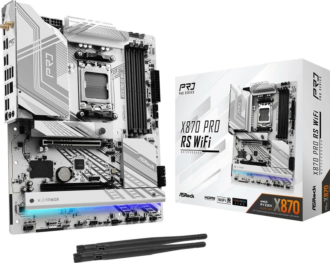 Pllakë amë ASRock X870 PRO RS WiFi, Socket AM5, ATX, 4x DDR5, Bardhë