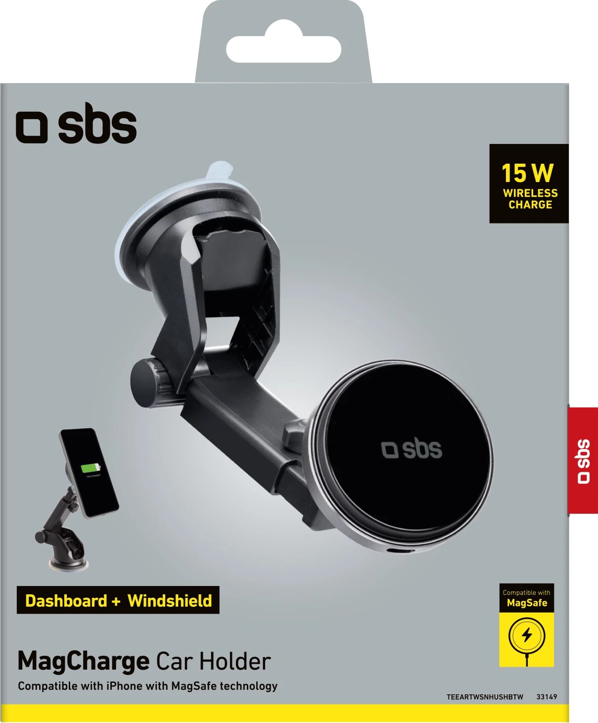 Mbështjellës makinës SBS TESUPMAGEXTWIR15W me karikim wireless, MagSafe, i zi