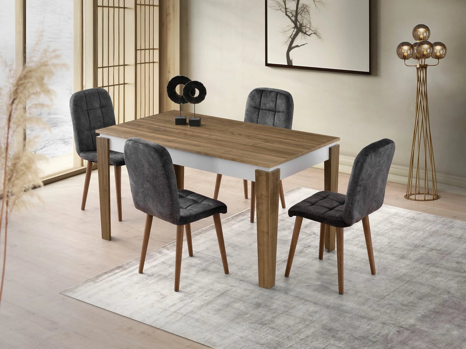 Tavolinë ngrënie me zgjatje, ngjyrë arre dhe e bardhë, Skye Decor Cunda - 2981