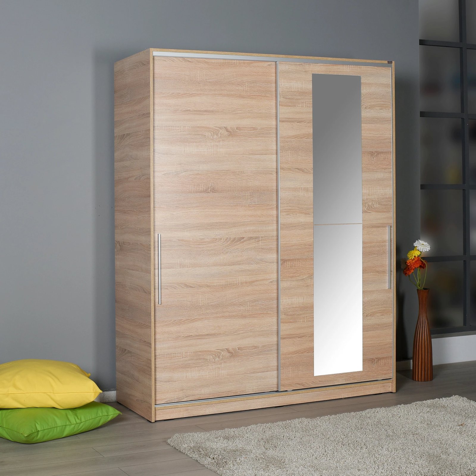 Dollap Hanah Home, SWD-716-SS-3, ngjyrë sonomo, me derë pasqyre, 160x207x60cm