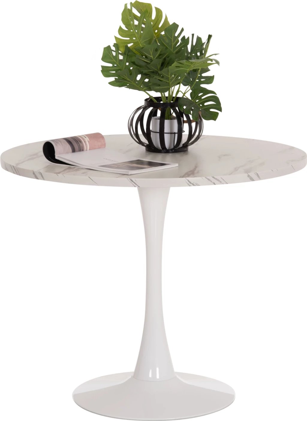 Tavolinë e rrumbullakët ngrënieje ROLLO, ngjyrë mermeri të bardhë, këmbë metalike, FH9421.11, 90x74cm
