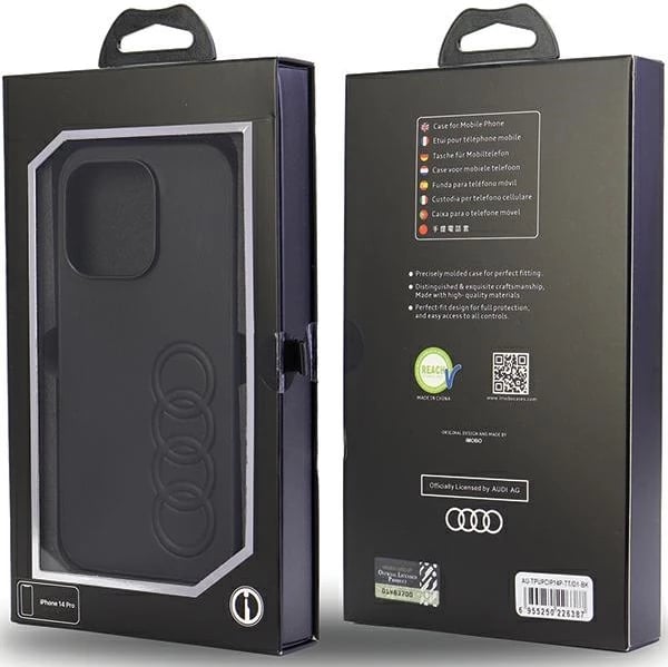 Mbështjellës Audi për iPhone 14 Pro 6.1", lëkurë sintetike, i zi