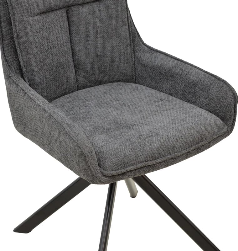 Karrige me mbështetëse Konelian, material tekstili ngjyrë gri e errët, këmbë metalike të zeza, 54x63x88cm (set prej 2 copash)