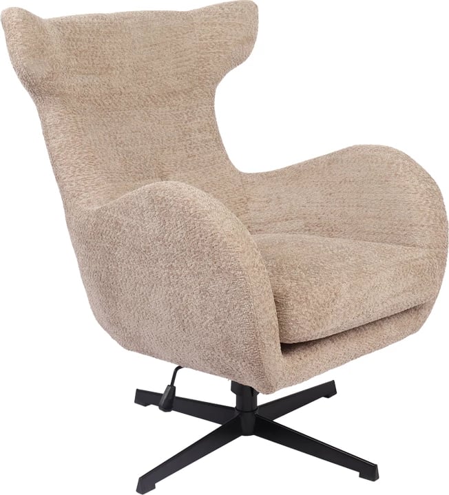 Karrige rrotulluese Zefrina, material bezhë, bazë e zezë, 82x77x99cm