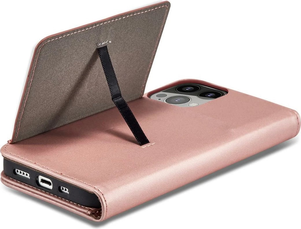 Mbështjellës Hurtel Magnet Card Case për iPhone 14 Pro, me kapak, xhep kartelash dhe stand, Rozë