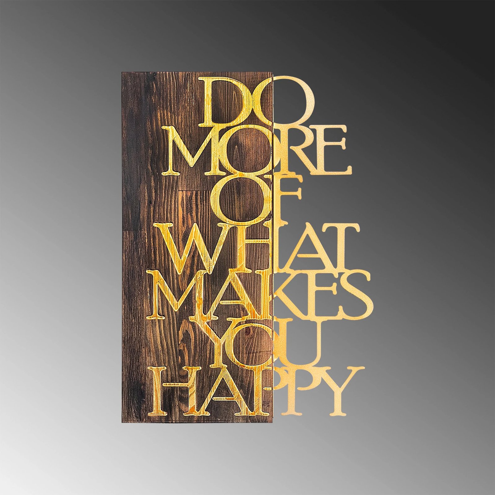 Aksesor dekorativ prej druri për mur, Wallity, Do More Of What Makes You Happy, ngjyrë ari