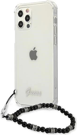 Mbështjellës Guess GUHCP12MKPSBK për iPhone 12/12 Pro 6.1", Transparent, me varëse Black Pearl