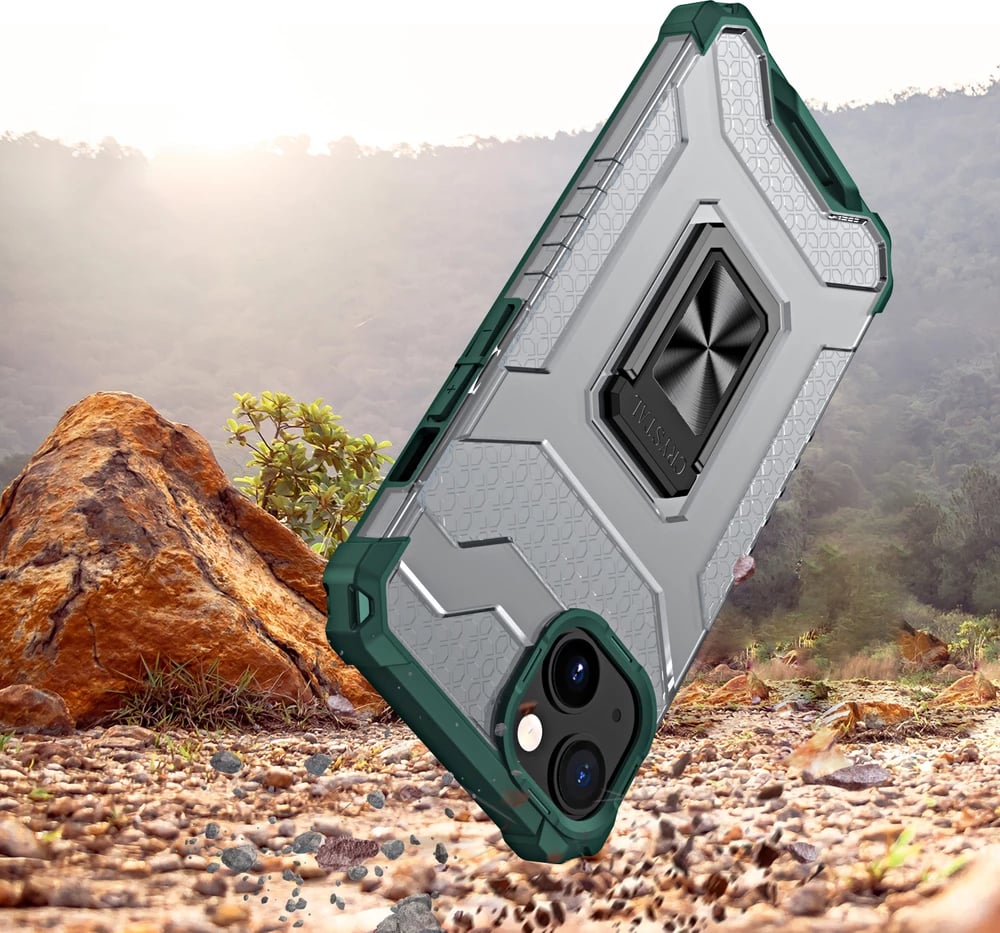 Mbështjellës Hurtel Crystal Ring Case për iPhone 13, me mbajtëse, i gjelbër