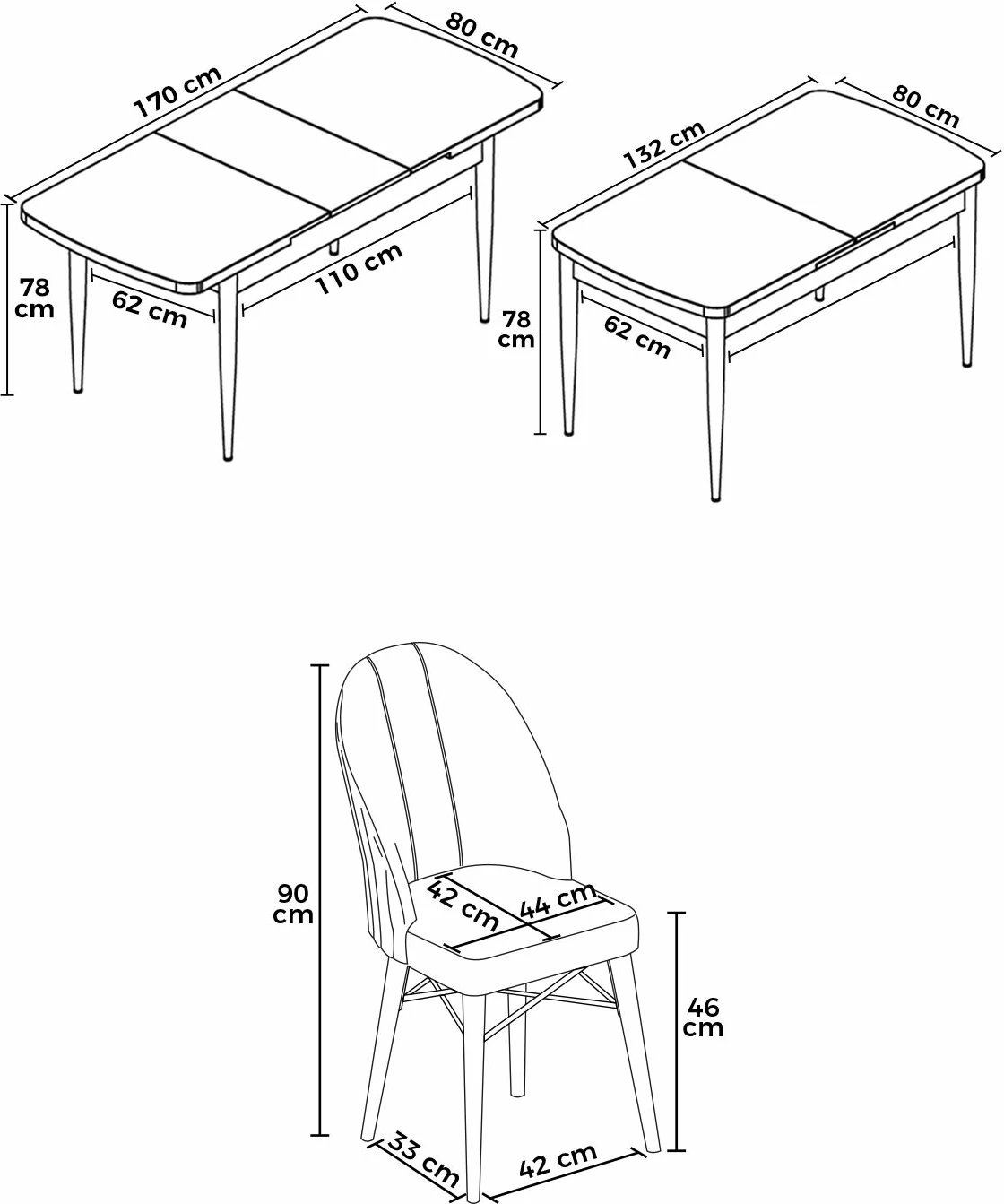 Set tavolinë me karrige për ngrënie, zgjatues, 7 pjesë, Skye Decor, roz - barok, e zezë