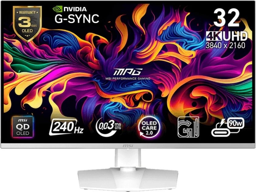Monitor MSI MPG 321URXW QD-OLED 31.5'' UHD 3840x2160 240Hz 0.03ms HDMI 2.1/DP VESA 100, e bardhë