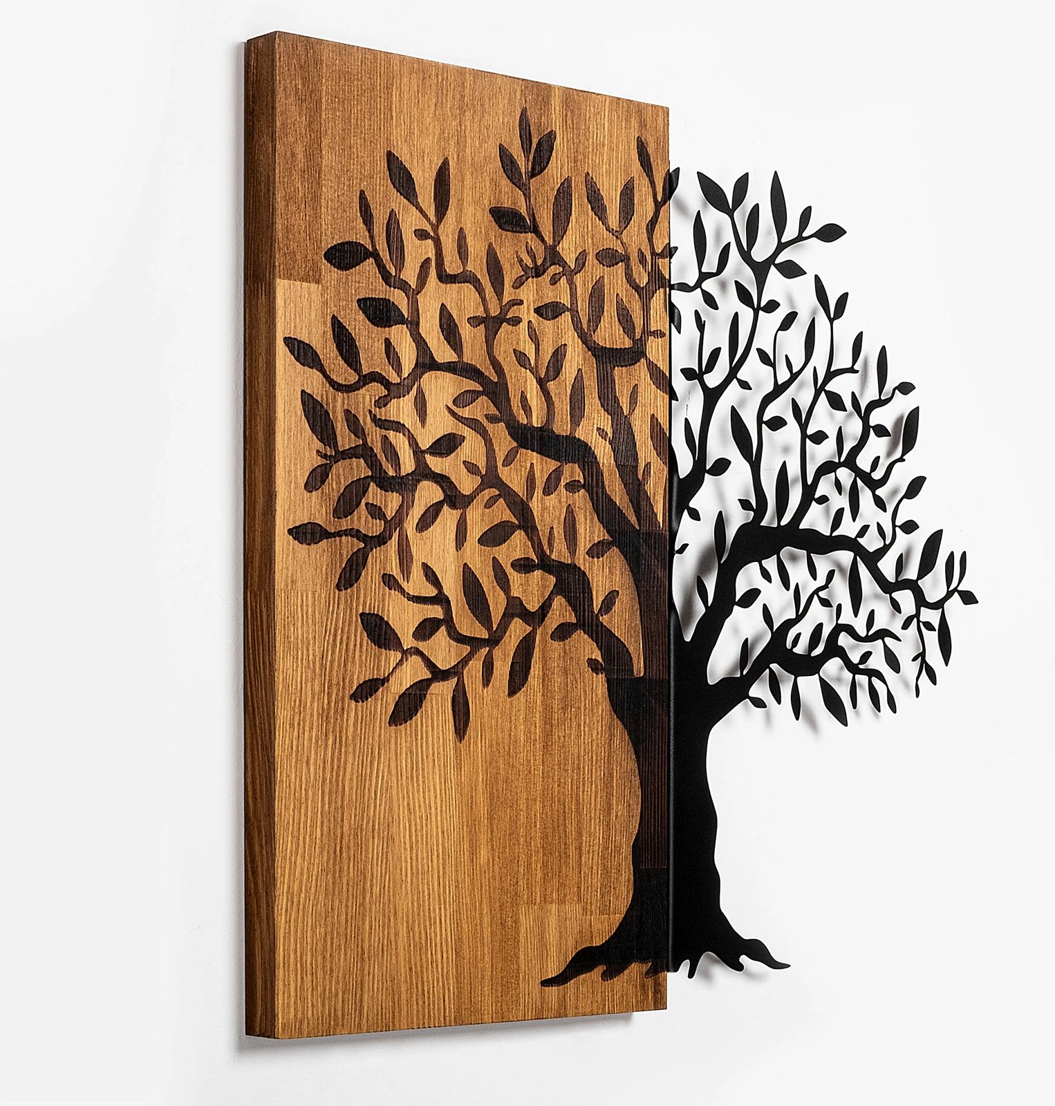Aksesor dekorativ për mur, dru natyral dhe metal, pemë misterioze, Wallity 371, 58x60cm