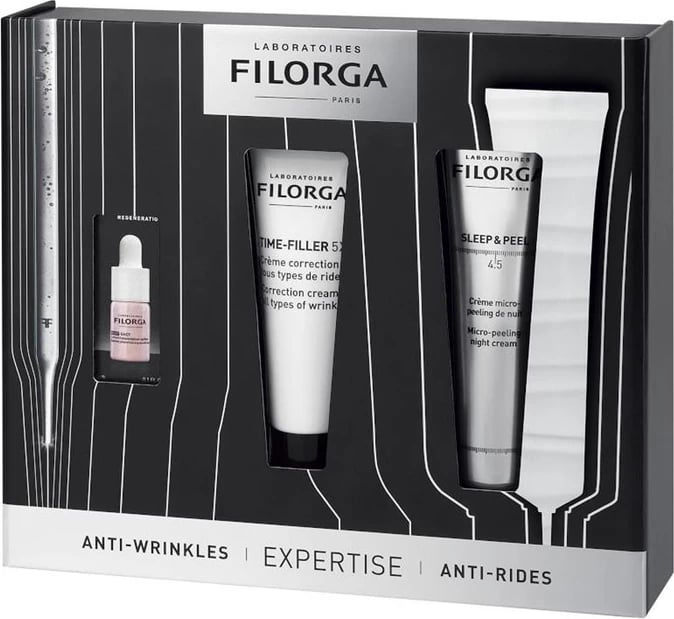 Set për kujdes fytyre uniseks Filorga Time Filler Cream + Sleep & Peel, 3 copë