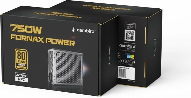 Kasë furnizuesi Gembird Fornax Power 750W, 80 PLUS Bronze, Active PFC, e zezë