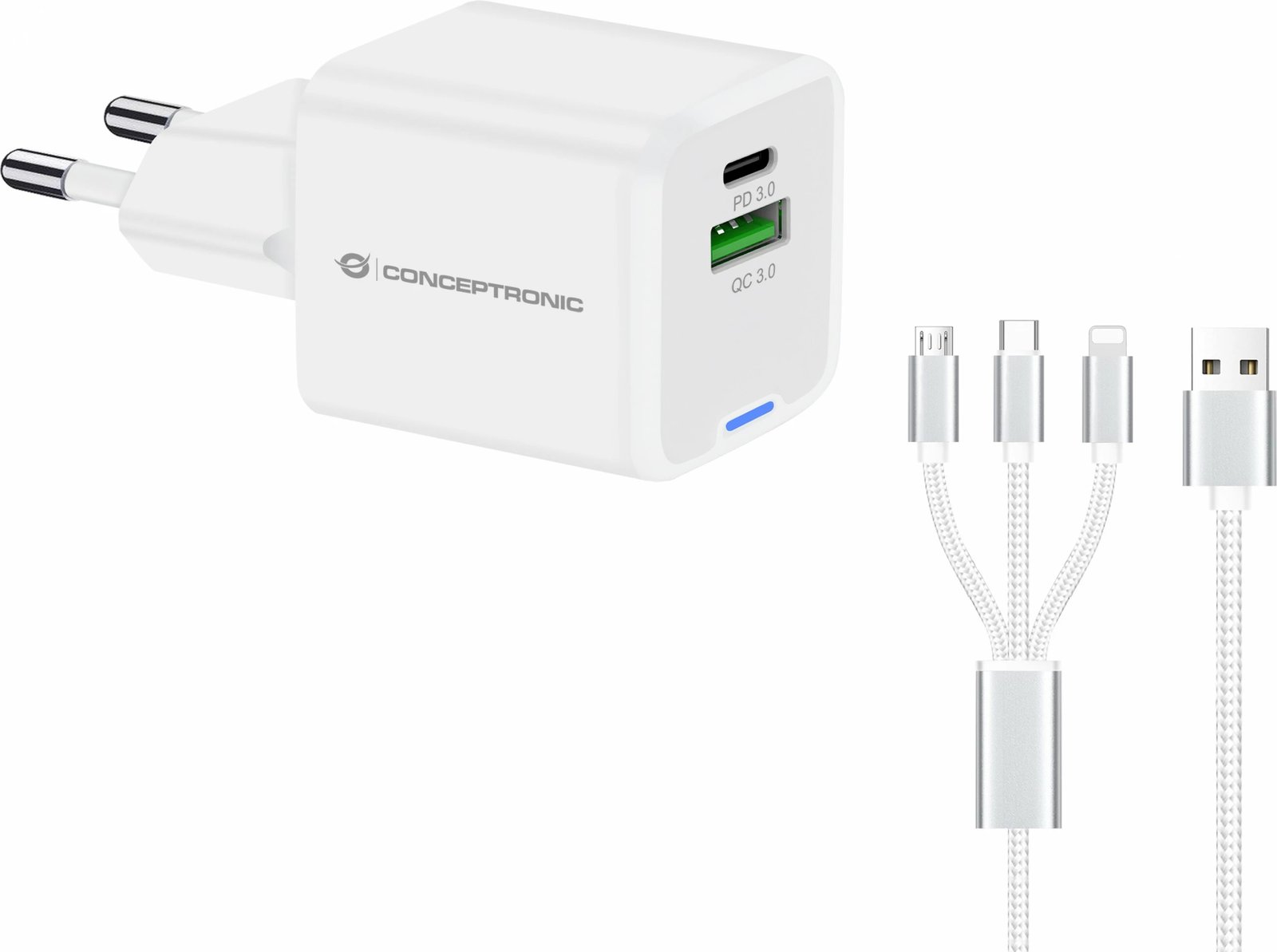 Karikues Conceptronic 2Port GaN 3-in-1 33WPD3.0/PPS i bardhë