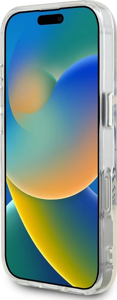 Mbështjellës Guess IML Metal Colored Circle Classic Logo MagSafe për iPhone 16 Pro, Gri