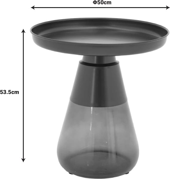 Set tavolinash kafeje Kunlo Inart 2 copë metal i zi-xham i zi