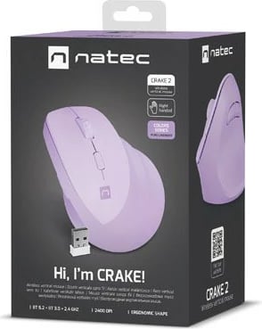 Maus vertikal pa kabllo Natec Crake 2, 6 butona, Bluetooth/2.4GHz, lavender