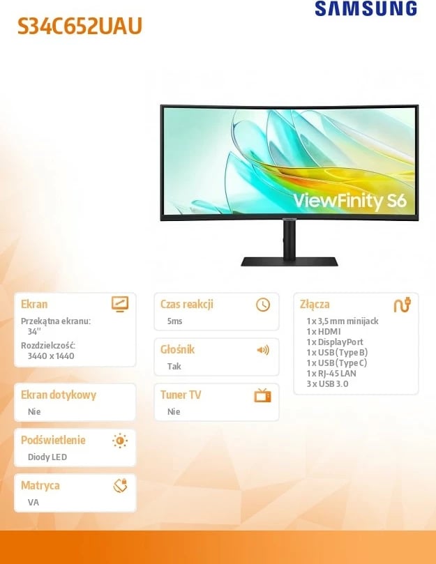 Monitor Samsung ViewFinity S65UA 34", VA, 3440x1440, 100Hz, i zi