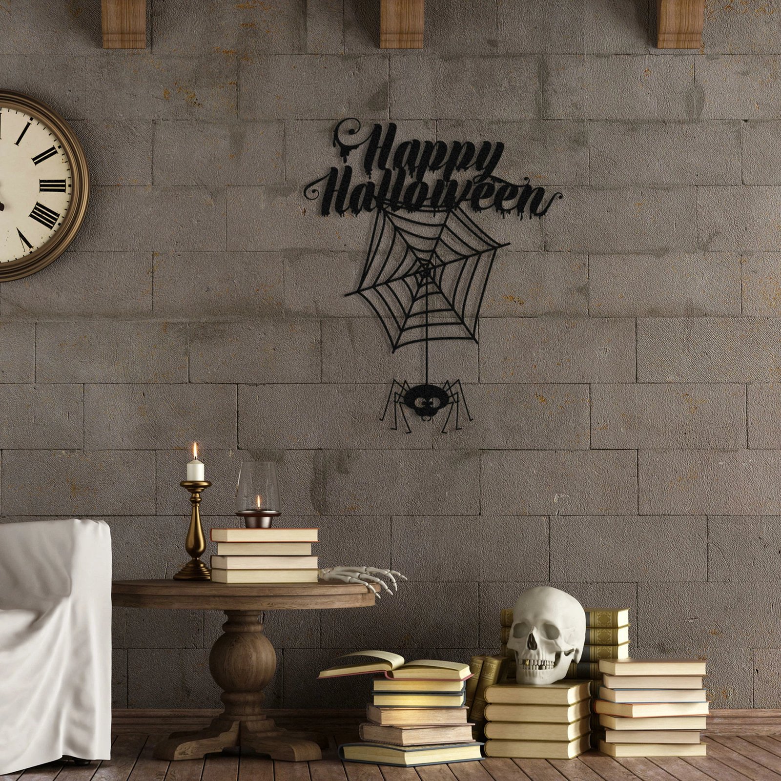 Aksesor dekorativ metalik për mur, Wallity, Halloween 3, ngjyrë e zezë, 60x73cm