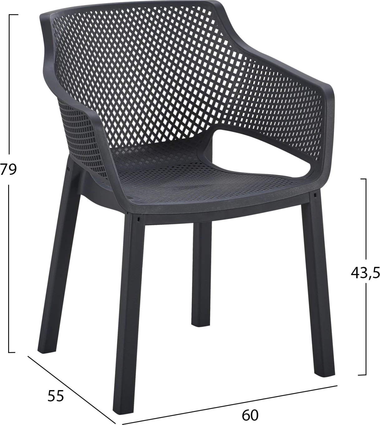 Karrige me mbështetëse për ngrënie, polipropilen, e zezë, PEGGY FH6368.02, 60x55x79cm