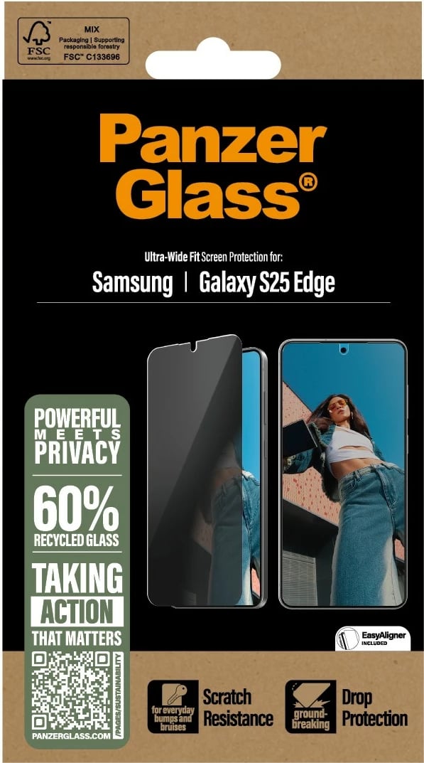 Mbrojtës ekrani PanzerGlass për Samsung Galaxy S25 Edge, privacy, transparent