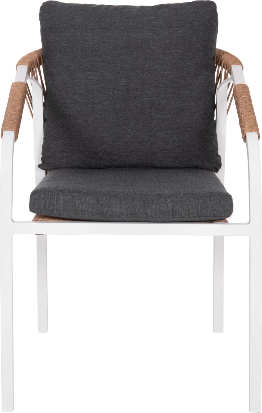 Karrige MAERLY FH6051.01 alumini e bardhë, jastëk antracit, ratan sintetik ngjyrë kafe e çelur, 55.5x62.5x85 cm